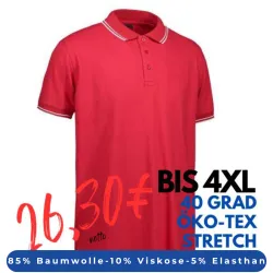 ARBEITS-POLO-SHIRT HERREN | Stretch Kontrast 522 von ID / Farbe: rot / 85% BAUMWOLLE 10% VISKOSE 5% ELASTHAN