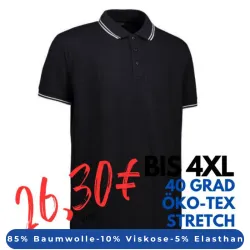 ARBEITS-POLO-SHIRT HERREN | Stretch Kontrast 522 von ID / Farbe: schwarz / 85% BAUMWOLLE 10% VISKOSE 5% ELASTHAN