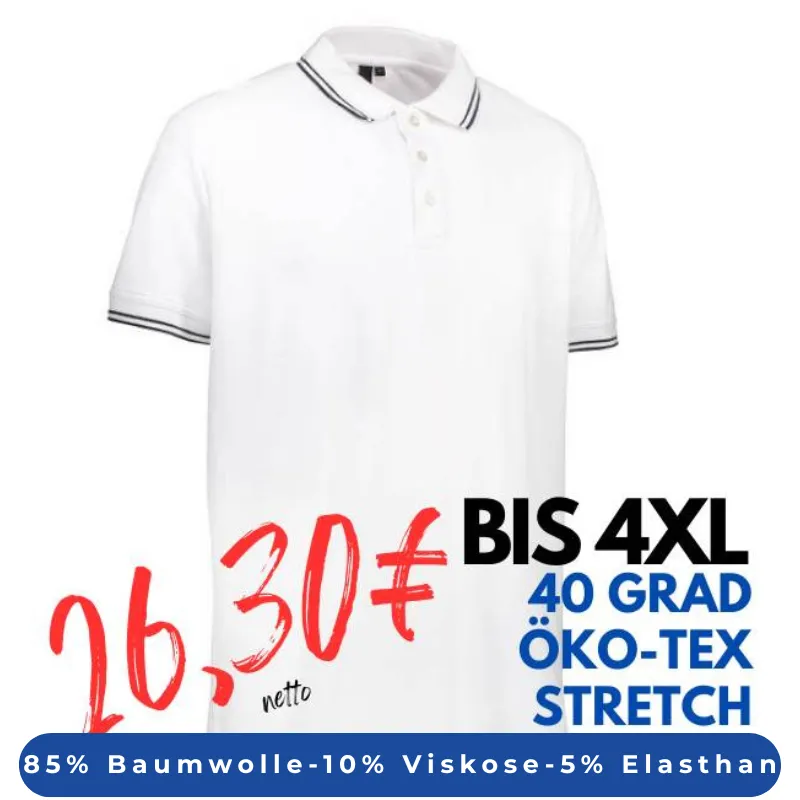ARBEITS-POLO-SHIRT HERREN | Stretch Kontrast 522 von ID / Farbe: weiß / 85% BAUMWOLLE 10% VISKOSE 5% ELASTHAN | MEIN-KASACK.de - KASACK - KASACKS