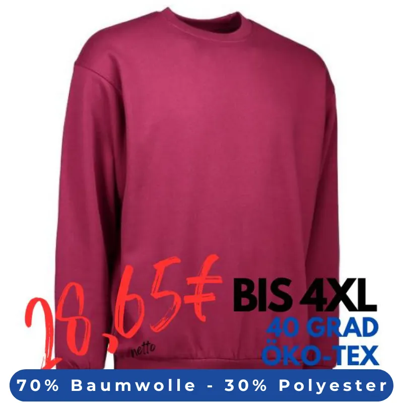 ARBEITS-SWEATSHIRT / ARBEITSPULLOVER HERREN | Classic 600 von ID / Farbe: bordeaux / 70% BAUMWOLLE 30% POLYESTER | MEIN-KASACK.de - KASACK - KASACKS