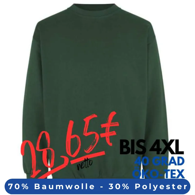ARBEITS-SWEATSHIRT / ARBEITSPULLOVER HERREN | Classic 600 von ID / Farbe: flaschengrün / 70% BAUMWOLLE 30% POLYESTER | MEIN-KASACK.de - KASACK - KASACKS