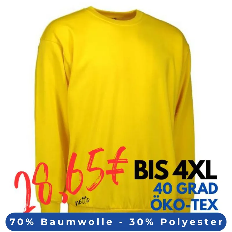 ARBEITS-SWEATSHIRT / ARBEITSPULLOVER HERREN | Classic 600 von ID / Farbe: gelb / 70% BAUMWOLLE 30% POLYESTER | MEIN-KASACK.de - KASACK - KASACKS