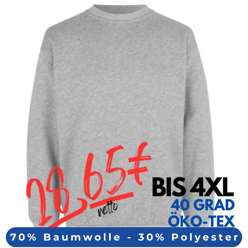 ARBEITS-SWEATSHIRT / ARBEITSPULLOVER HERREN | Classic 600 von ID / Farbe: grau meliert / 70% BAUMWOLLE 30% POLYESTER | MEIN-KASACK.de - KASACK - KASACKS