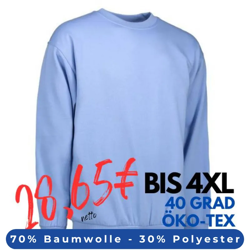 ARBEITS-SWEATSHIRT / ARBEITSPULLOVER HERREN | Classic 600 von ID / Farbe: hellblau / 70% BAUMWOLLE 30% POLYESTER | MEIN-KASACK.de - KASACK - KASACKS
