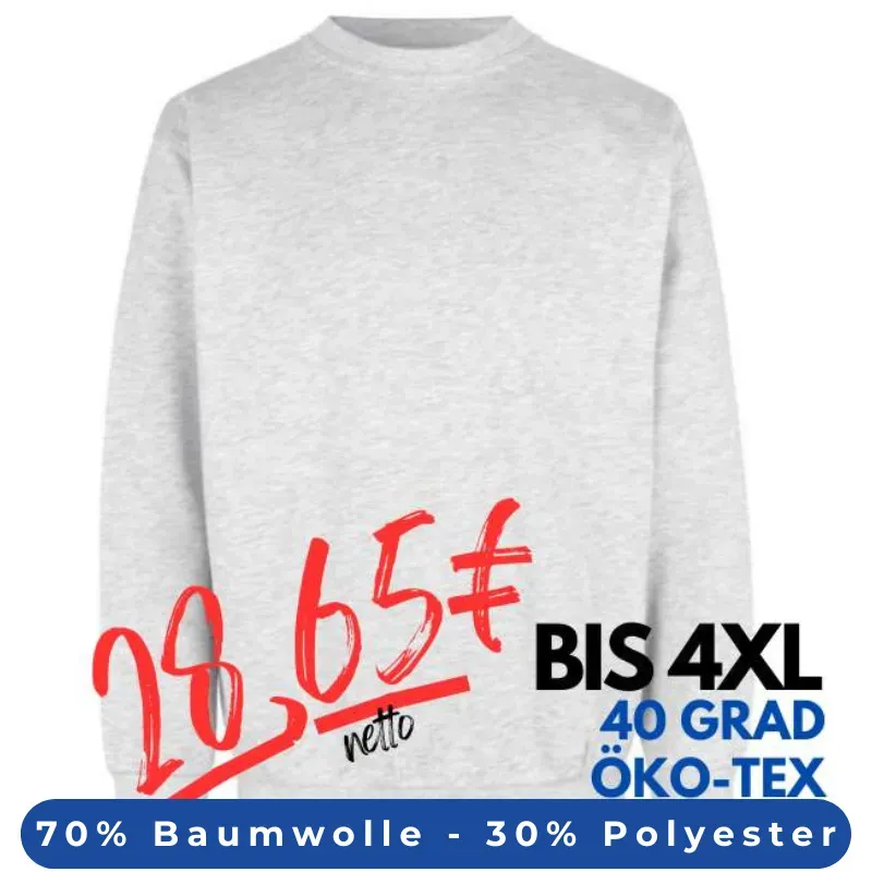 ARBEITS-SWEATSHIRT / ARBEITSPULLOVER HERREN | Classic 600 von ID / Farbe: hellgrau meliert / 70% BAUMWOLLE 30% POLYESTER | MEIN-KASACK.de - KASACK - KASACKS