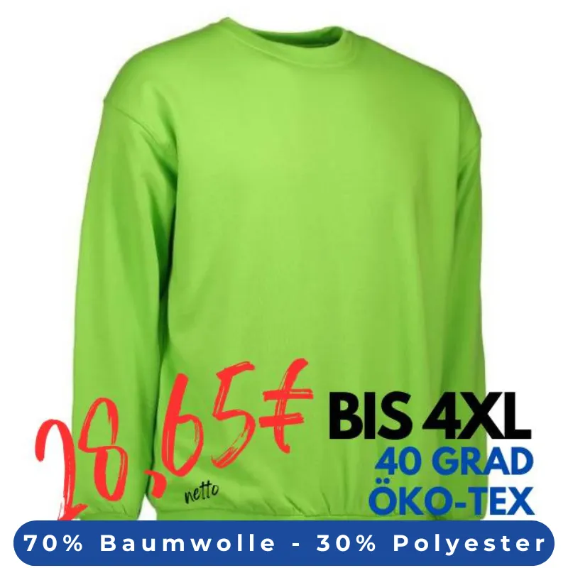 ARBEITS-SWEATSHIRT / ARBEITSPULLOVER HERREN | Classic 600 von ID / Farbe: lime  / 70% BAUMWOLLE 30% POLYESTER | MEIN-KASACK.de - KASACK - KASACKS