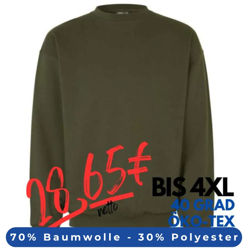 ARBEITS-SWEATSHIRT / ARBEITSPULLOVER HERREN | Classic 600 von ID / Farbe: oliv / 70% BAUMWOLLE 30% POLYESTER | MEIN-KASACK.de - KASACK - KASACKS