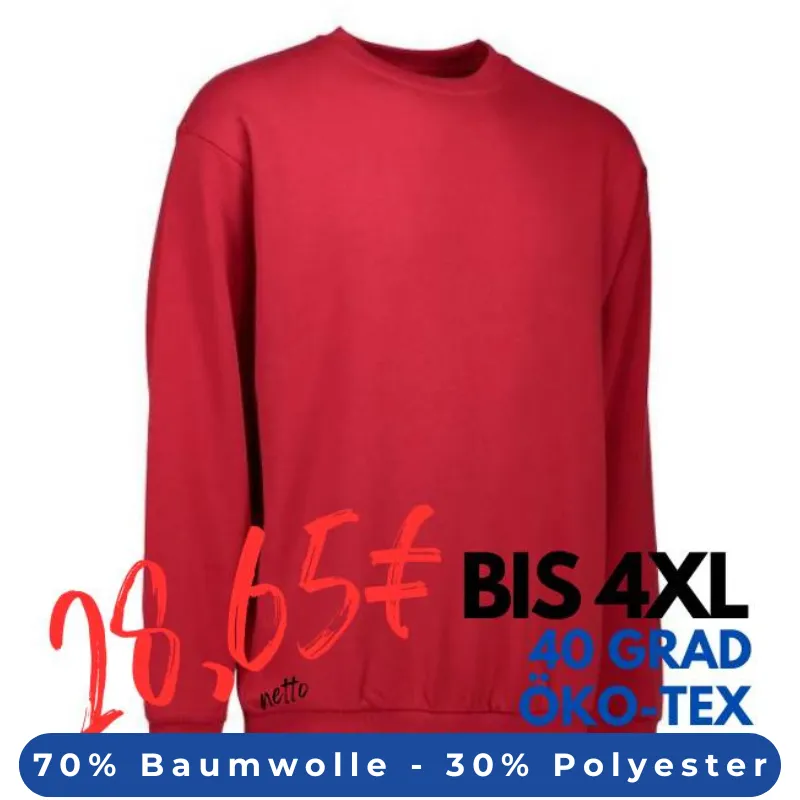 ARBEITS-SWEATSHIRT / ARBEITSPULLOVER HERREN | Classic 600 von ID / Farbe: rot / 70% BAUMWOLLE 30% POLYESTER | MEIN-KASACK.de - KASACK - KASACKS