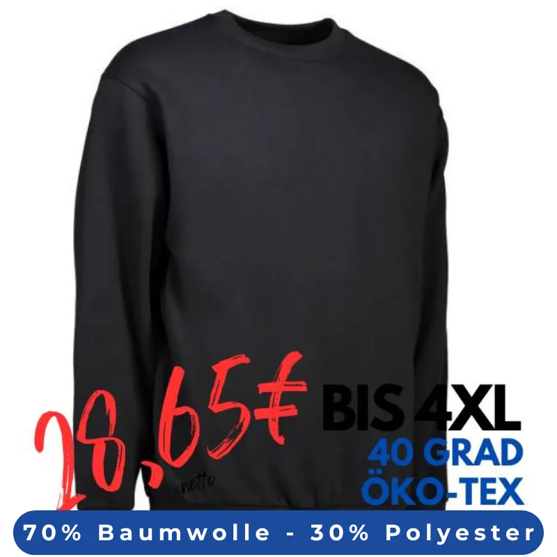 ARBEITS-SWEATSHIRT / ARBEITSPULLOVER HERREN | Classic 600 von ID / Farbe: schwarz / 70% BAUMWOLLE 30% POLYESTER | MEIN-KASACK.de - KASACK - KASACKS