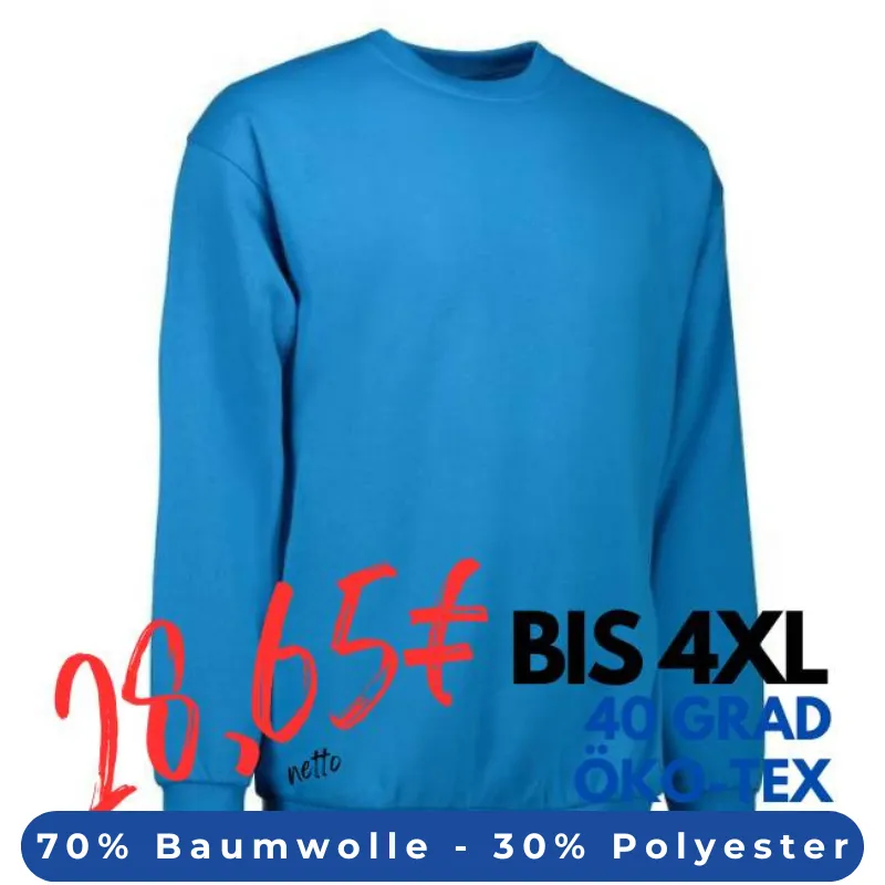 ARBEITS-SWEATSHIRT / ARBEITSPULLOVER HERREN | Classic 600 von ID / Farbe: türkis / 70% BAUMWOLLE 30% POLYESTER | MEIN-KASACK.de - KASACK - KASACKS