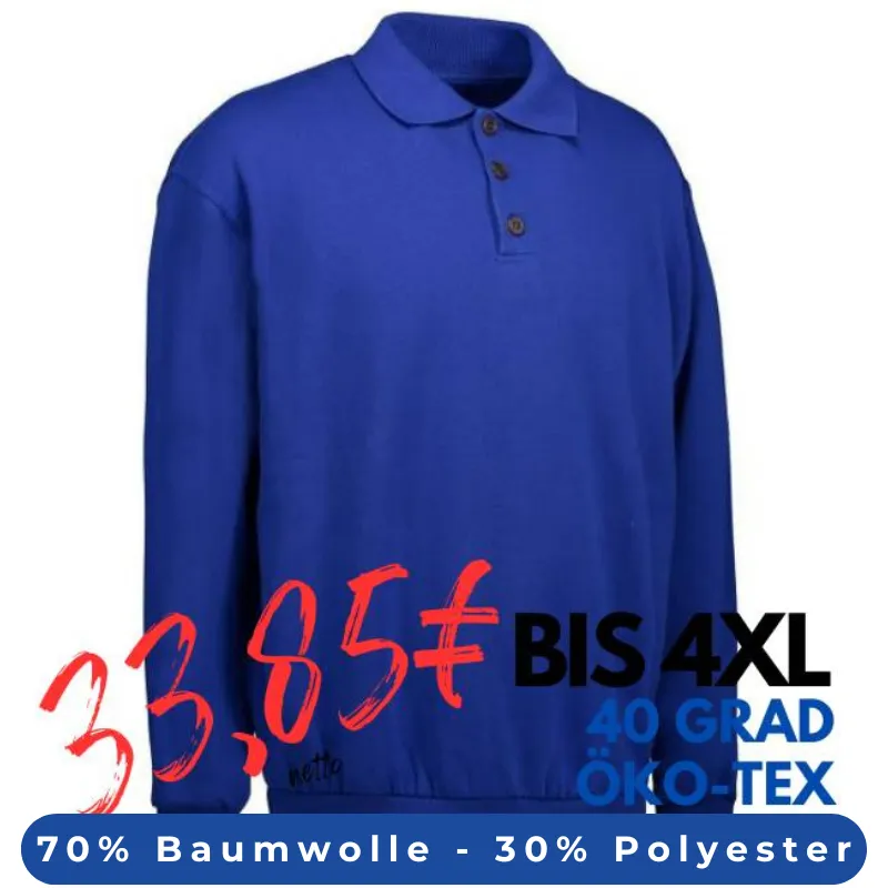 ARBEITS-SWEATSHIRT / ARBEITSPULLOVER HERREN | Classic Polo 601 von ID / Farbe: königsblau / 70% BAUMWOLLE 30% POLYESTER | MEIN-KASACK.de - KASACK - KASACKS