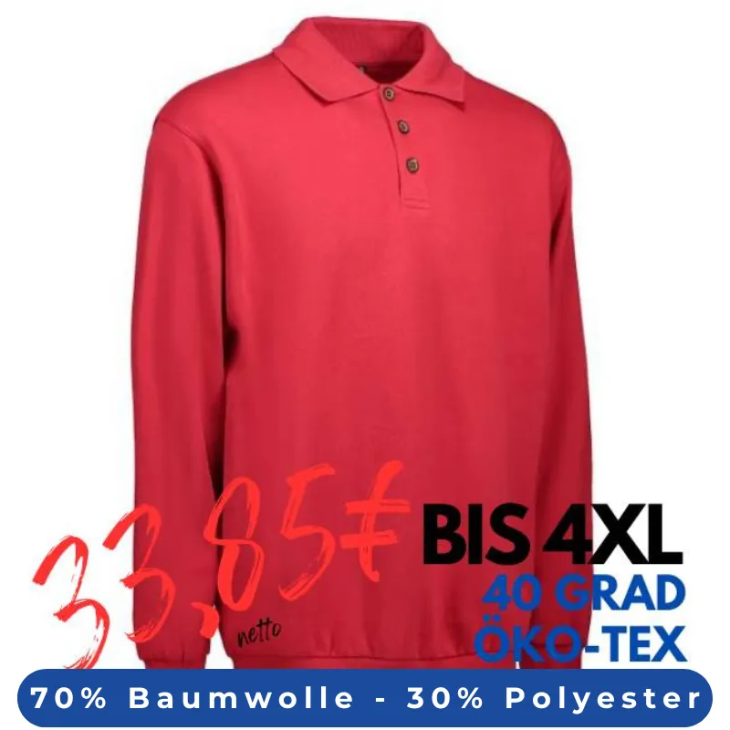 ARBEITS-SWEATSHIRT / ARBEITSPULLOVER HERREN | Classic Polo 601 von ID / Farbe: rot / 70% BAUMWOLLE 30% POLYESTER | MEIN-KASACK.de - KASACK - KASACKS