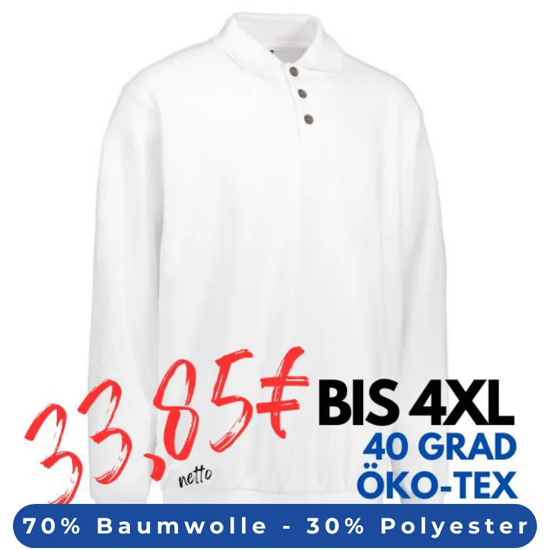 ARBEITS-SWEATSHIRT / ARBEITSPULLOVER HERREN | Classic Polo 601 von ID / Farbe: weiß / 70% BAUMWOLLE 30% POLYESTER | MEIN-KASACK.de - KASACK - KASACKS