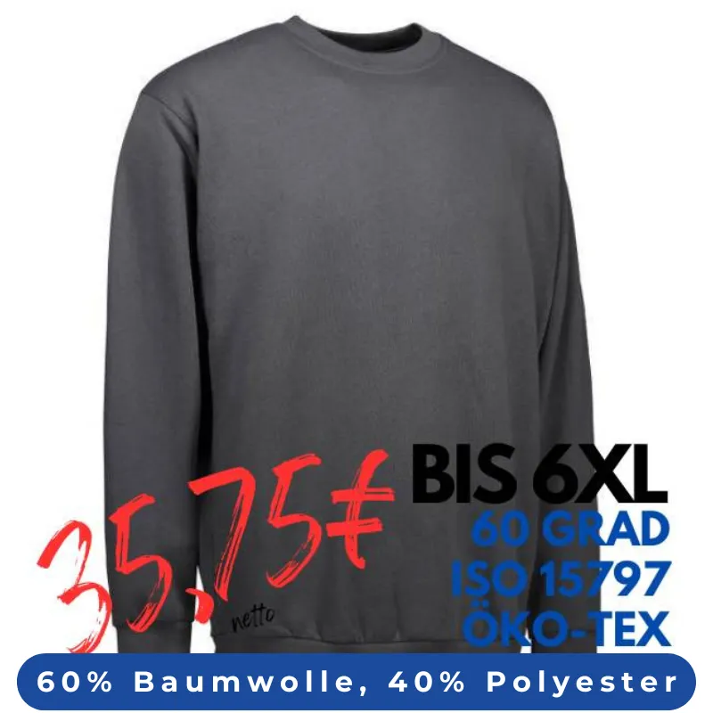 ARBEITS-SWEATSHIRT / ARBEITSPULLOVER HERREN | PRO Wear Classic 360 von ID / Farbe: koks / 60% BAUMWOLLE 40% POLYESTER | MEIN-KASACK.de - KASACK - KASACKS