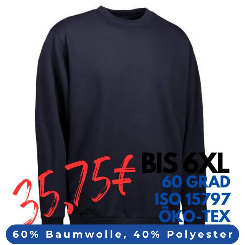 ARBEITS-SWEATSHIRT / ARBEITSPULLOVER HERREN | PRO Wear Classic 360 von ID / Farbe: navy / 60% BAUMWOLLE 40% POLYESTER | MEIN-KASACK.de - KASACK - KASACKS