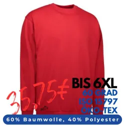 ARBEITS-SWEATSHIRT / ARBEITSPULLOVER HERREN | PRO Wear Classic 360 von ID / Farbe: rot / 60% BAUMWOLLE 40% POLYESTER