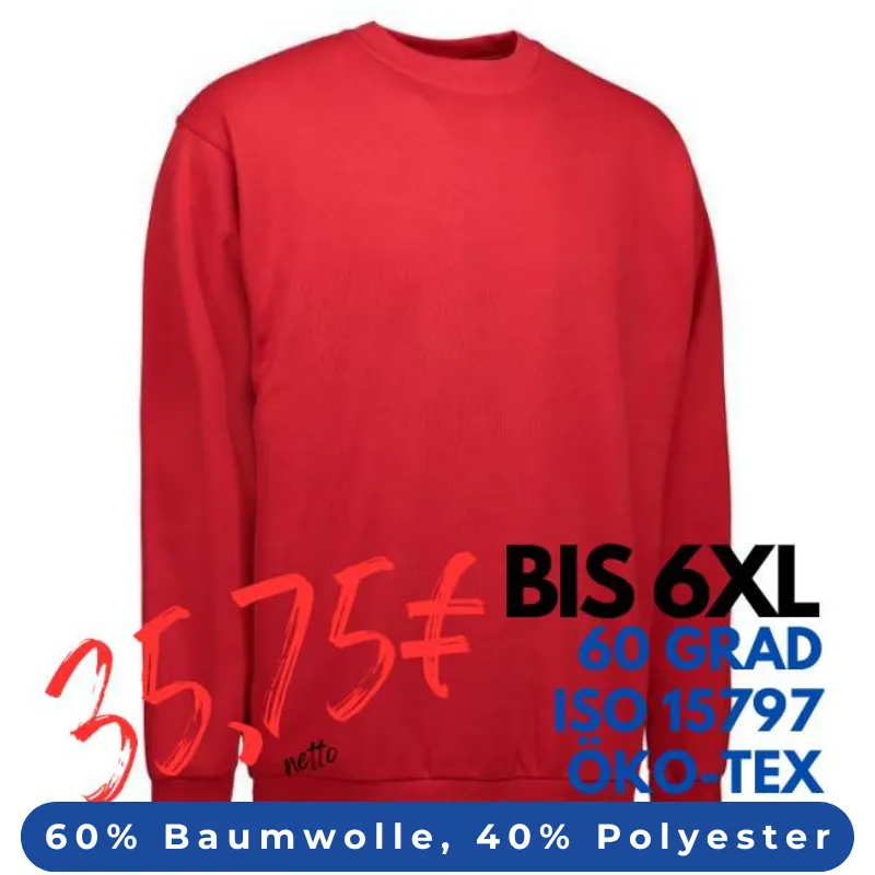 ARBEITS-SWEATSHIRT / ARBEITSPULLOVER HERREN | PRO Wear Classic 360 von ID / Farbe: rot / 60% BAUMWOLLE 40% POLYESTER | MEIN-KASACK.de - KASACK - KASACKS