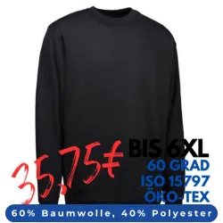 ARBEITS-SWEATSHIRT / ARBEITSPULLOVER HERREN | PRO Wear Classic 360 von ID / Farbe: schwarz / 60% BAUMWOLLE 40% POLYESTER