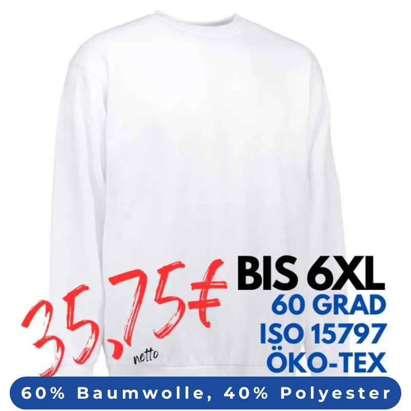 ARBEITS-SWEATSHIRT / ARBEITSPULLOVER HERREN | PRO Wear Classic 360 von ID / Farbe: weiß / 60% BAUMWOLLE 40% POLYESTER | MEIN-KASACK.de - KASACK - KASACKS