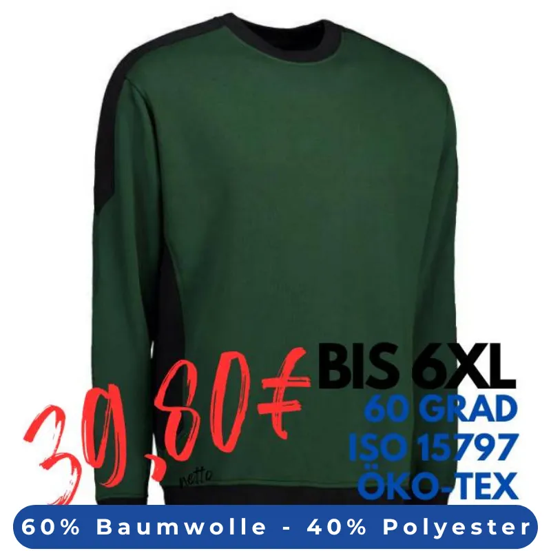 ARBEITS-SWEATSHIRT / ARBEITSPULLOVER HERREN | PRO Wear Kontrast 362 von ID / Farbe: grün / 60% BAUMWOLLE 40% POLYESTER | MEIN-KASACK.de - KASACK - KASACKS