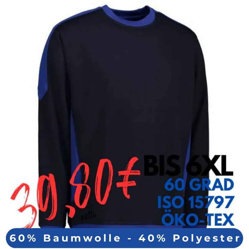 ARBEITS-SWEATSHIRT / ARBEITSPULLOVER HERREN | PRO Wear Kontrast 362 von ID / Farbe: navy / 60% BAUMWOLLE 40% POLYESTER | MEIN-KASACK.de - KASACK - KASACKS