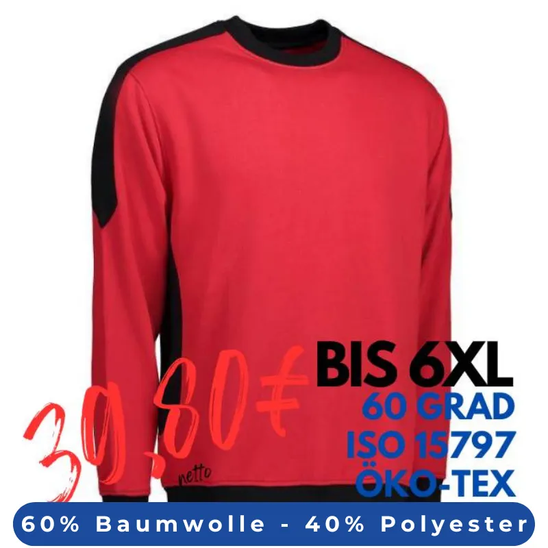 ARBEITS-SWEATSHIRT / ARBEITSPULLOVER HERREN | PRO Wear Kontrast 362 von ID / Farbe: rot / 60% BAUMWOLLE 40% POLYESTER | MEIN-KASACK.de - KASACK - KASACKS