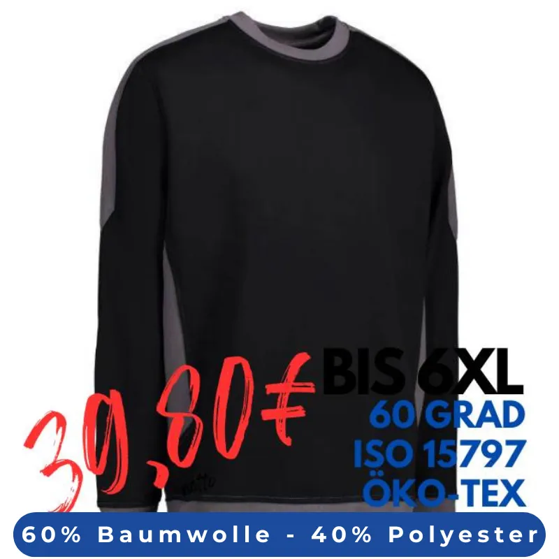ARBEITS-SWEATSHIRT / ARBEITSPULLOVER HERREN | PRO Wear Kontrast 362 von ID / Farbe: schwarz / 60% BAUMWOLLE 40% POLYESTER | MEIN-KASACK.de - KASACK - KASACKS