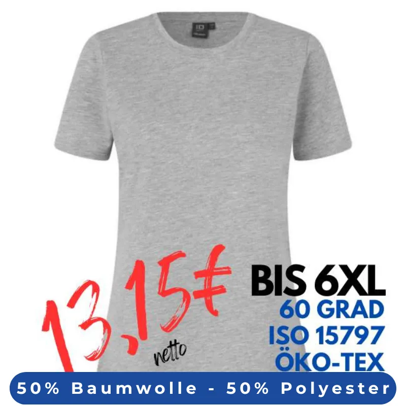 ARBEITS-T-SHIRT DAMEN | PRO Wear 317 von ID / Farbe: grau meliert / 50% BAUMWOLLE 50% POLYESTER | MEIN-KASACK.de - KASACK - KASACKS