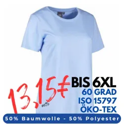 ARBEITS-T-SHIRT DAMEN | PRO Wear 317 von ID / Farbe: hellblau / 50% BAUMWOLLE 50% POLYESTER