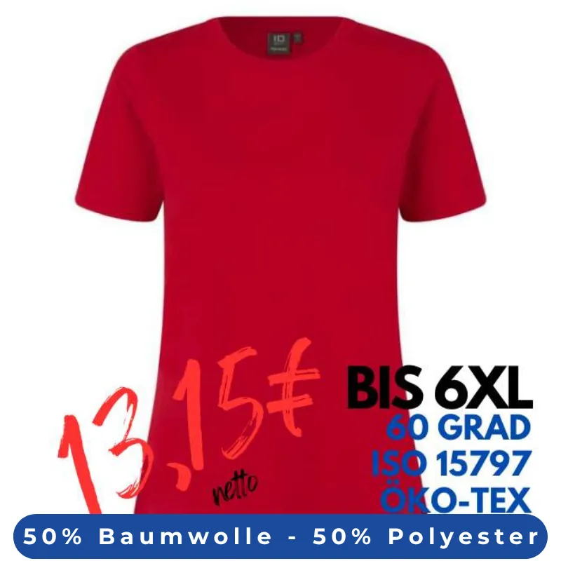 ARBEITS-T-SHIRT DAMEN | PRO Wear 317 von ID / Farbe: rot / 50% BAUMWOLLE 50% POLYESTER | MEIN-KASACK.de - KASACK - KASACKS