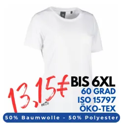 ARBEITS-T-SHIRT DAMEN | PRO Wear 317 von ID / Farbe: weiß / 50% BAUMWOLLE 50% POLYESTER