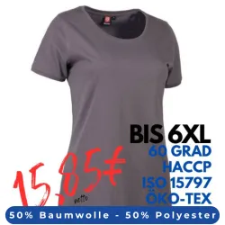 ARBEITS-T-SHIRT DAMEN | PRO Wear CARE O-Neck 371 von ID / Farbe: grau / 60% BAUMWOLLE 40% POLYESTER