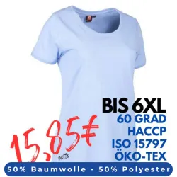 ARBEITS-T-SHIRT DAMEN | PRO Wear CARE O-Neck 371 von ID / Farbe: hellblau / 60% BAUMWOLLE 40% POLYESTER
