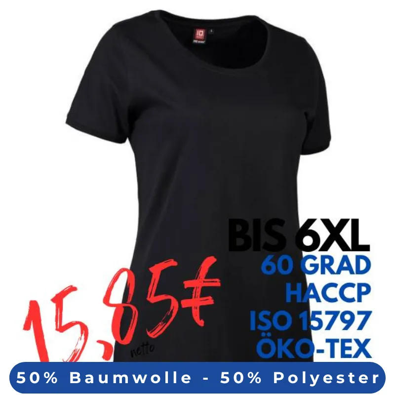 ARBEITS-T-SHIRT DAMEN | PRO Wear CARE O-Neck 371 von ID / Farbe: schwarz / 60% BAUMWOLLE 40% POLYESTER | MEIN-KASACK.de - KASACK - KASACKS