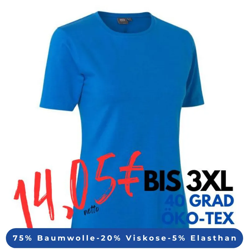 ARBEITS-T-SHIRT DAMEN | Stretch Komfort 595 von ID / Farbe: Azur / 75% Baumwolle 20% Viskose 5% Elasthan | MEIN-KASACK.de - KASACK - KASACKS