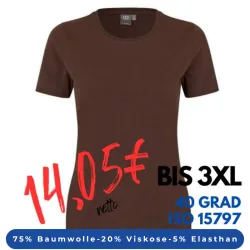 ARBEITS-T-SHIRT DAMEN | Stretch Komfort 595 von ID / Farbe: mokka / 75% Baumwolle 20% Viskose 5% Elasthan
