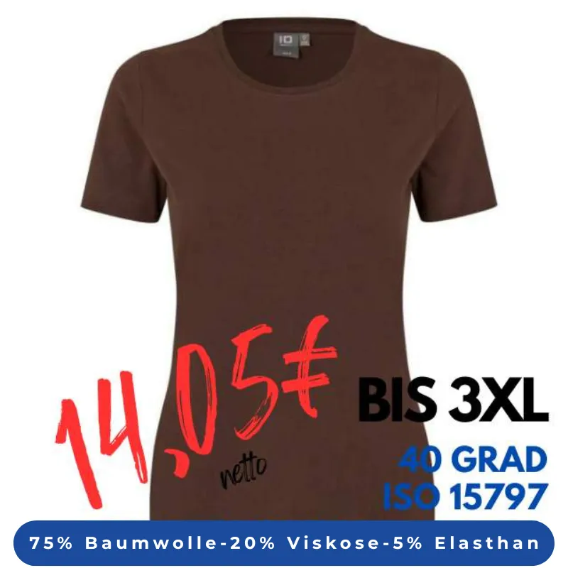 ARBEITS-T-SHIRT DAMEN | Stretch Komfort 595 von ID / Farbe: mokka / 75% Baumwolle 20% Viskose 5% Elasthan | MEIN-KASACK.de - KASACK - KASACKS