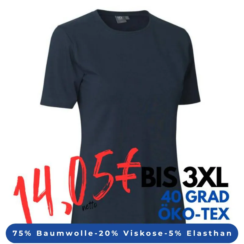 ARBEITS-T-SHIRT DAMEN | Stretch Komfort 595 von ID / Farbe: Navy / 75% Baumwolle 20% Viskose 5% Elasthan | MEIN-KASACK.de - KASACK - KASACKS