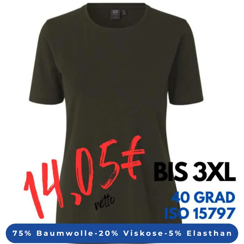 ARBEITS-T-SHIRT DAMEN | Stretch Komfort 595 von ID / Farbe: oliv / 75% Baumwolle 20% Viskose 5% Elasthan | MEIN-KASACK.de - KASACK - KASACKS