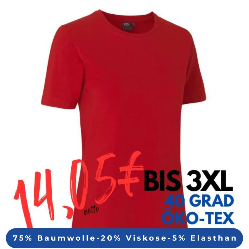 ARBEITS-T-SHIRT DAMEN | Stretch Komfort 595 von ID / Farbe: Rot / 75% Baumwolle 20% Viskose 5% Elasthan | MEIN-KASACK.de - KASACK - KASACKS