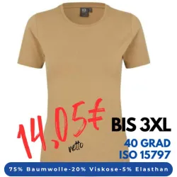ARBEITS-T-SHIRT DAMEN | Stretch Komfort 595 von ID / Farbe: sand / 75% Baumwolle 20% Viskose 5% Elasthan