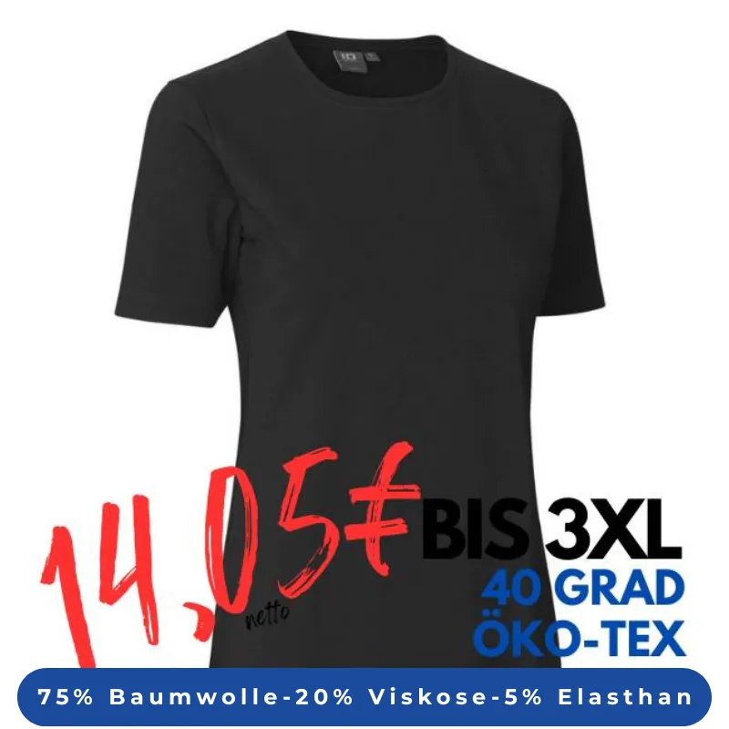 ARBEITS-T-SHIRT DAMEN | Stretch Komfort 595 von ID / Farbe: Schwarz / 75% Baumwolle 20% Viskose 5% Elasthan | MEIN-KASACK.de - KASACK - KASACKS