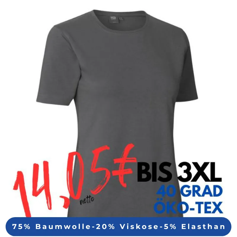 ARBEITS-T-SHIRT DAMEN | Stretch Komfort 595 von ID / Farbe: Silber grau / 75% Baumwolle 20% Viskose 5% Elasthan | MEIN-KASACK.de - KASACK - KASACKS