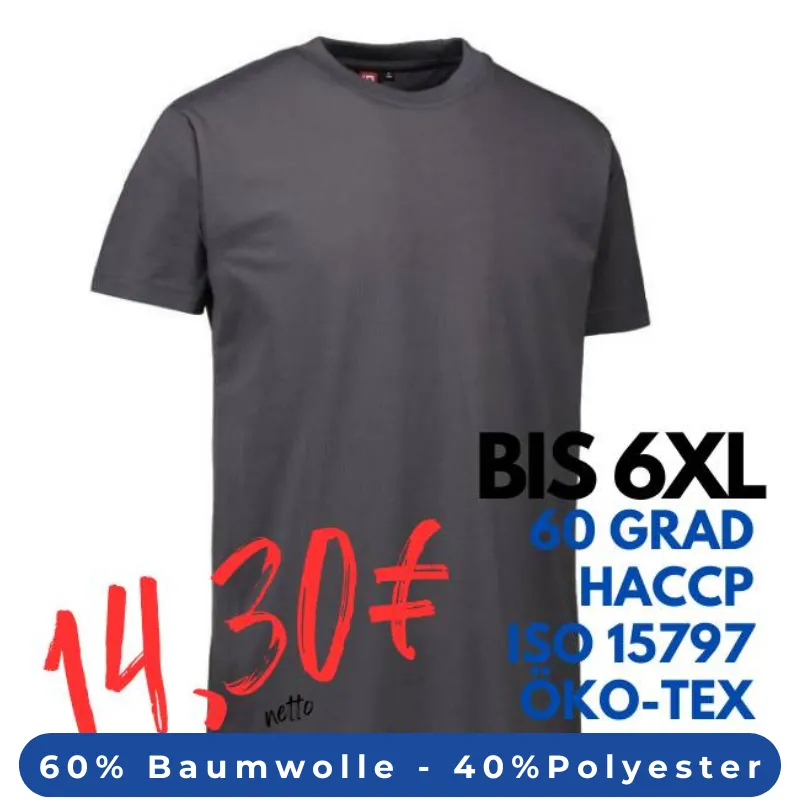 ARBEITS-T-SHIRT HERREN | PRO Wear 300 von ID / Farbe: silbergrau / 60% BAUMWOLLE 40% POLYESTER | MEIN-KASACK.de - KASACK - KASACKS