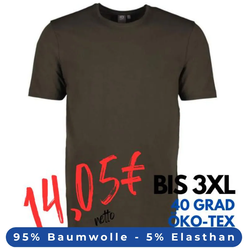 ARBEITS-T-SHIRT HERREN | Stretch Komfort 594 von ID / Farbe: oliv / 95% BAUMWOLLE 5% ELASTHAN | MEIN-KASACK.de - KASACK - KASACKS