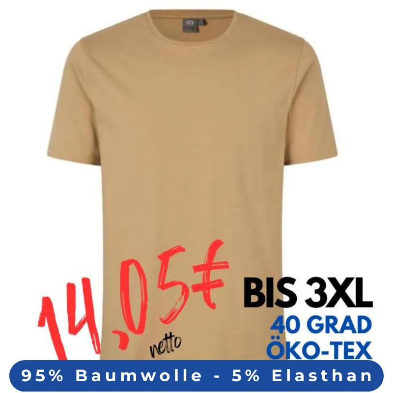 ARBEITS-T-SHIRT HERREN | Stretch Komfort 594 von ID / Farbe: sand / 95% BAUMWOLLE 5% ELASTHAN | MEIN-KASACK.de - KASACK - KASACKS