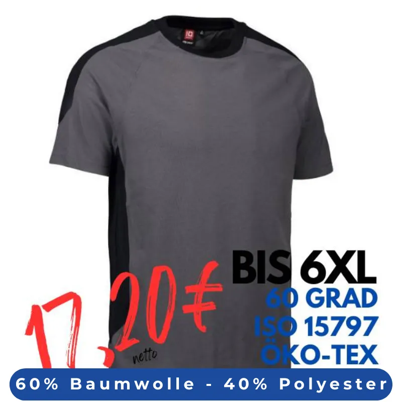 ARBEITS-T-SHIRT HERREN| PRO Wear Kontrast 302 von ID / Farbe: grau / 60% BAUMWOLLE 40% POLYESTER | MEIN-KASACK.de - KASACK - KASACKS