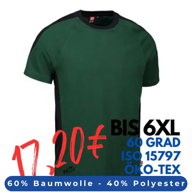 ARBEITS-T-SHIRT HERREN| PRO Wear Kontrast 302 von ID / Farbe: grün / 60% BAUMWOLLE 40% POLYESTER | MEIN-KASACK.de - KASACK - KASACKS