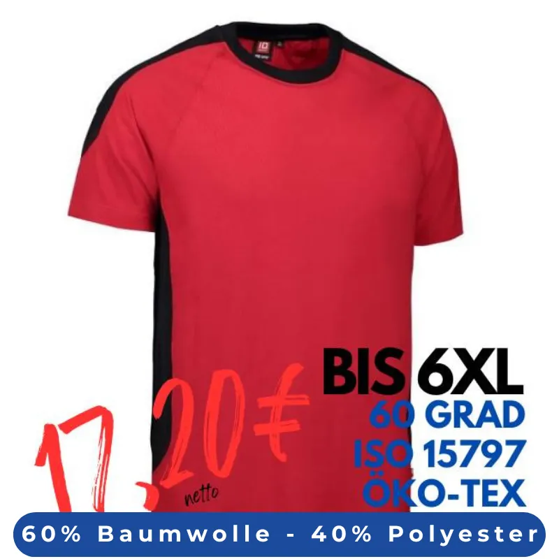 ARBEITS-T-SHIRT HERREN| PRO Wear Kontrast 302 von ID / Farbe: rot / 60% BAUMWOLLE 40% POLYESTER | MEIN-KASACK.de - KASACK - KASACKS