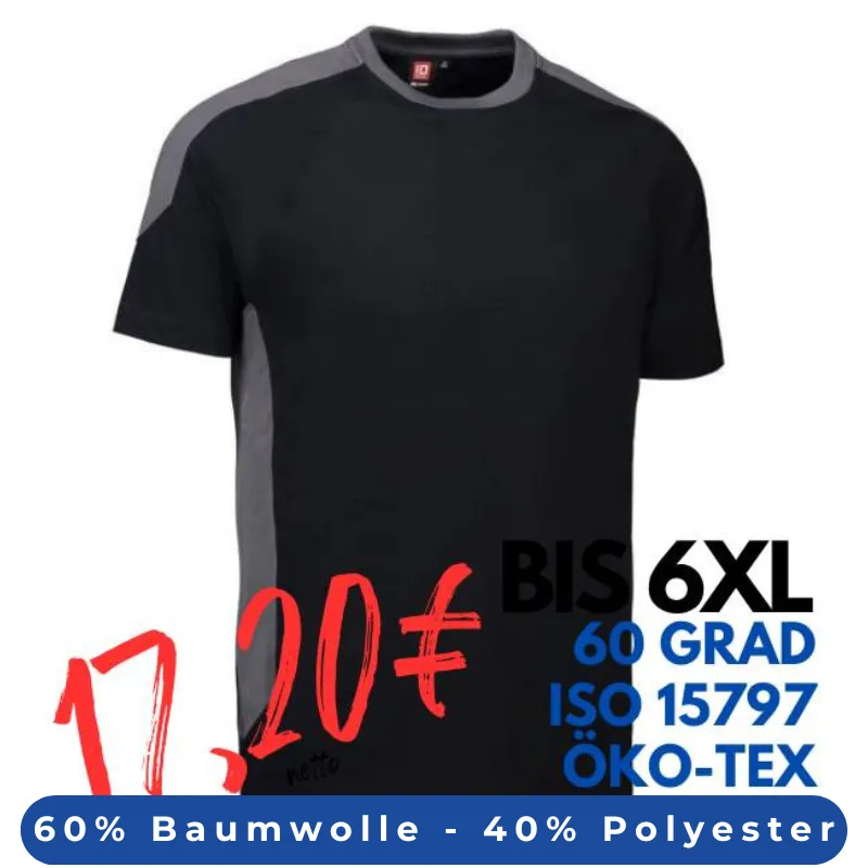 ARBEITS-T-SHIRT HERREN| PRO Wear Kontrast 302 von ID / Farbe: schwarz / 60% BAUMWOLLE 40% POLYESTER | MEIN-KASACK.de - KASACK - KASACKS